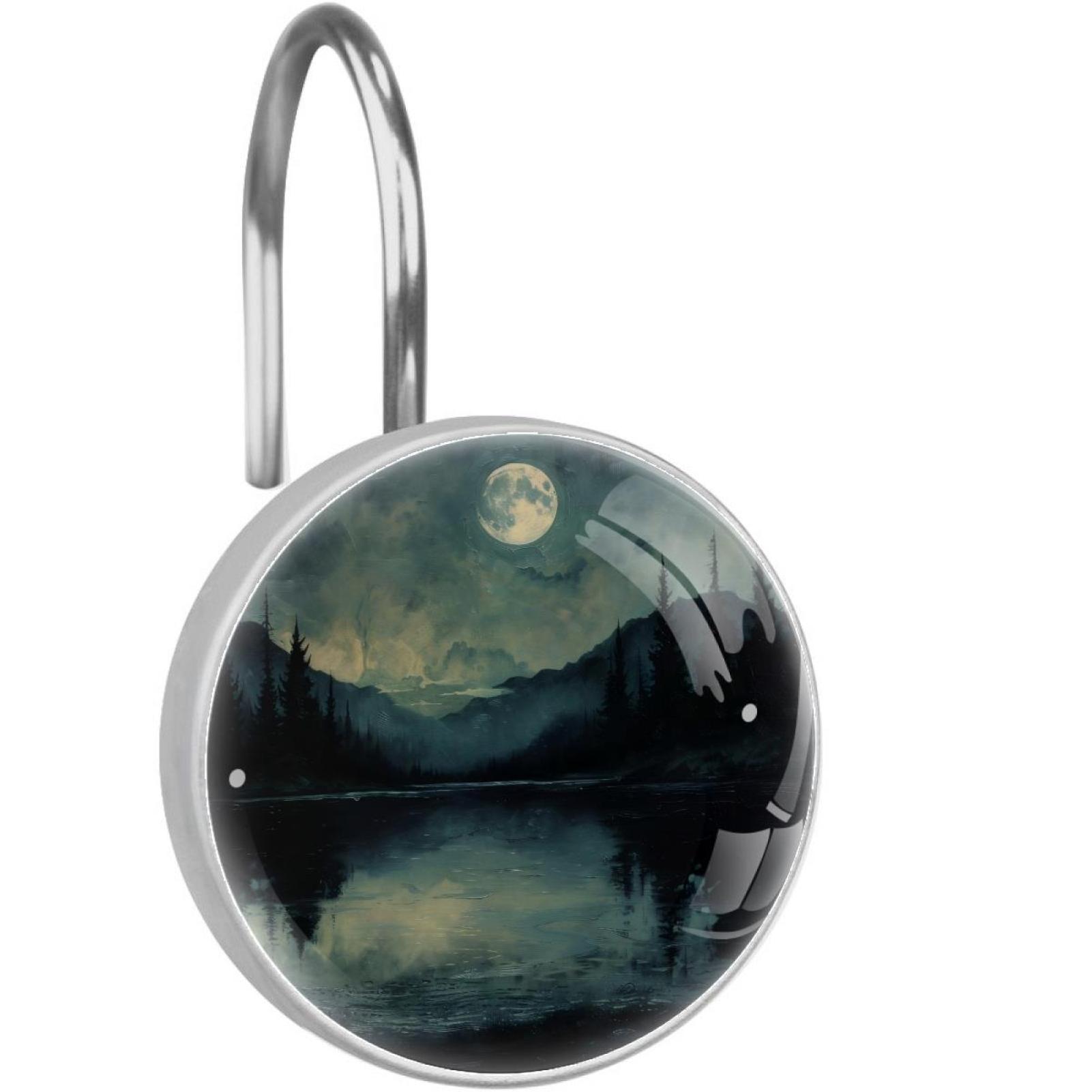 12 Pcs Natural Lake Moon Night Pattern Rustproof Shower Curtain Hooks