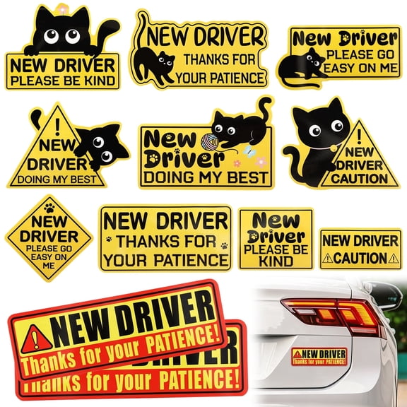 Student Driver Magnetic Car Decals, 12 Pack Reflective Safety Signs for New Drivers, Learner Bumper Stickers