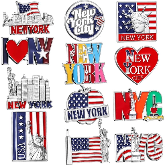 12 Pcs New York Magnets for Refrigerator Metal NYC Fridge Magnet Magnetic New York Souvenirs USA Souvenirs Gifts Magnetic NYC Refrigerator Stickers, USA Flag, Statue of Liberty
