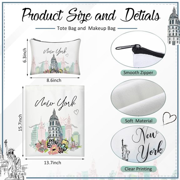 12 Pcs New York Souvenir Gifts Includes 6 Watercolor New York Canvas Tote Bags 6 Watercolor Nyc Makeup Bags Reusable Grocery Bags for Travel Souvenirs Beach Shopping Gifts for Women Men