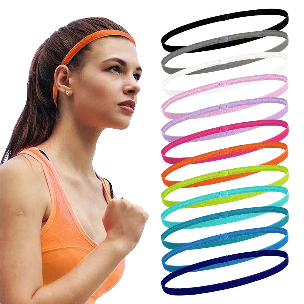12 Pcs NonSlip Elastic Sport Headbands, Thin Exercise Hair Bands Anti