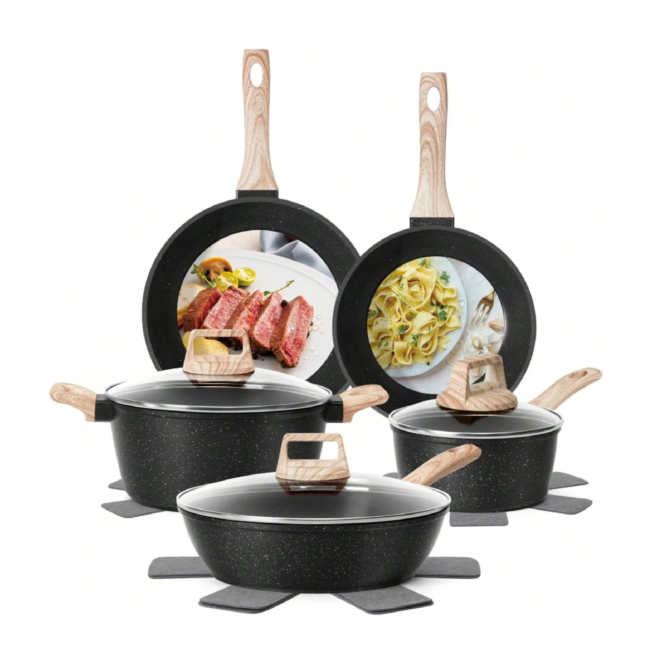 ZEF 12-Piece Nonstick Cookware Set – Granite Coated, Induction Compatible Pots & Pans, Porcelain/PC