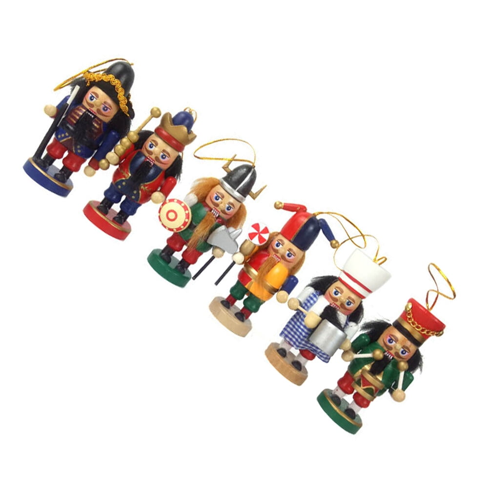 12 Pcs Nutcracker Clown Suit Cartoon Puppet Toys Xmas Wooden Doll Tree