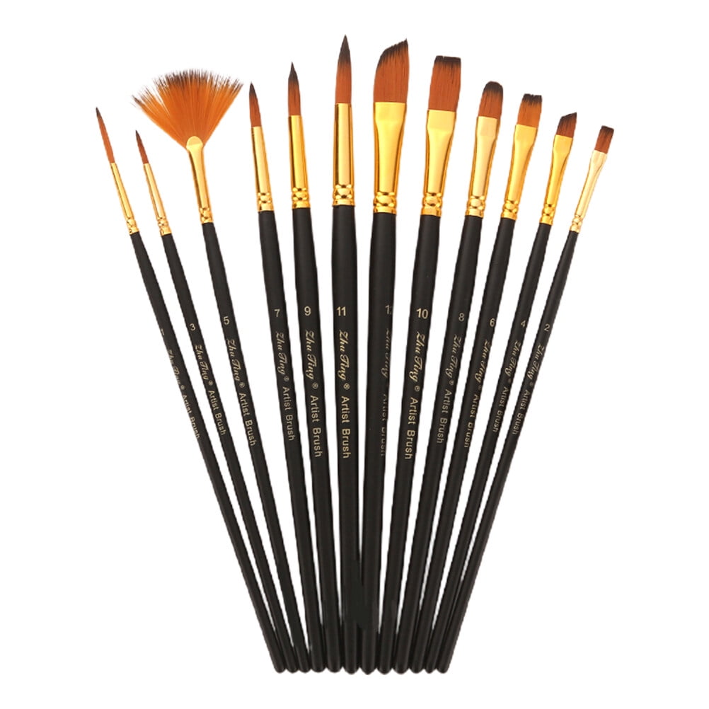 12 Pcs Nylon Hair Paint Brush with Wooden Handle Versatile Painting