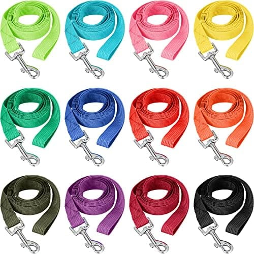 12 Pcs Nylon Puppy Leash Bulk 5ft Dog Leash for Training 12 Colors Puppy Line Traction Rope for Small Medium Dog Training, Play, Camping, or Backyard(Bright Colors)