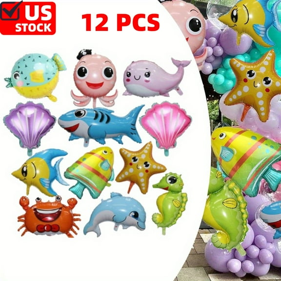 12 Pcs Ocean Themed Party Decorations, Under The Sea Party Decorations, Huge Marine Sea Balloon for Shark Birthday Decorations
