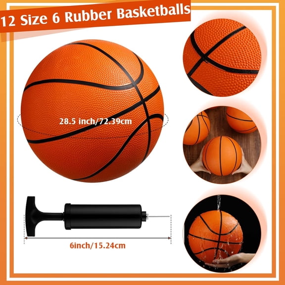 12 Pcs Orange Rubber Basketball Set with Pump - Official Size 6 for Adults & Youth - Indoor/Outdoor  & Training