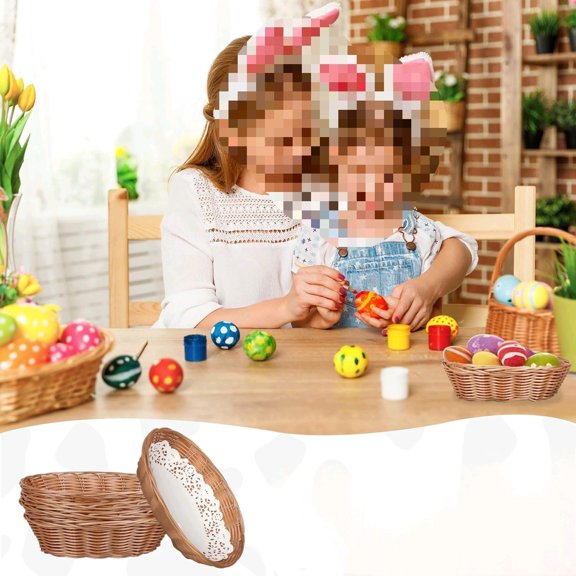 12 Pcs Oval Small Plastic Bread Basket, Wicker Basket for Serving 2.36x9x6.4 Inch Woven Food Storage Basket, Fruit Basket, Gift Basket (Comes with Food Blotting Sheets) Brown