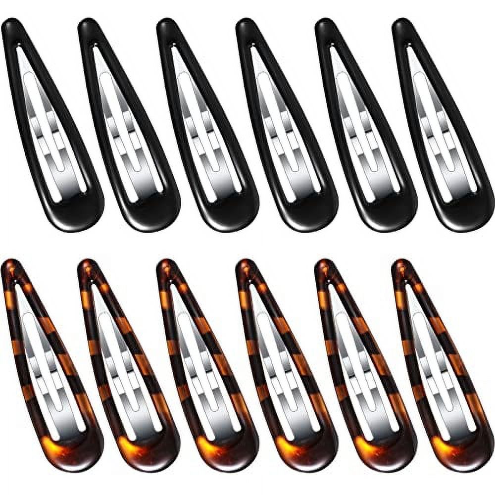 12 Pcs Oval Snap Hair Clips Tortoise Metal Snap Clips Oval Epoxy Hair