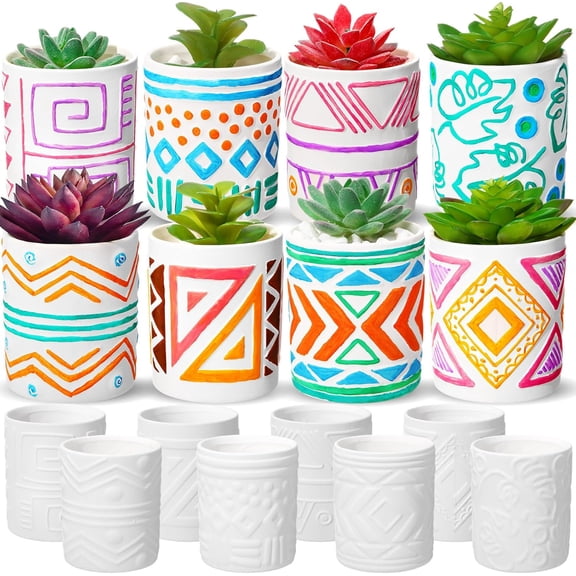 12 Pcs Paint Your Own Ceramic Pot Bulk Ready to Paint Ceramics Plant Pot DIY Mini Ceramic Succulent Pots in Bohemian Unfinished Pottery Mini Flower Planters Pots Painting Craft Supplies
