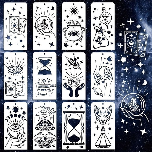 12 Pcs Painting Stencils Reusable Craft Templates Magic Theme Stencil Template