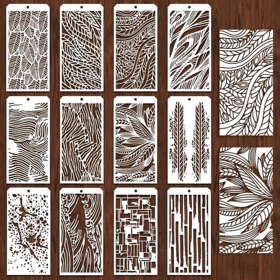 12 Pcs Painting Stencils Reusable Craft for Wall Decor Fabric Wood Canvas Templates Feathers Abstract Stencil