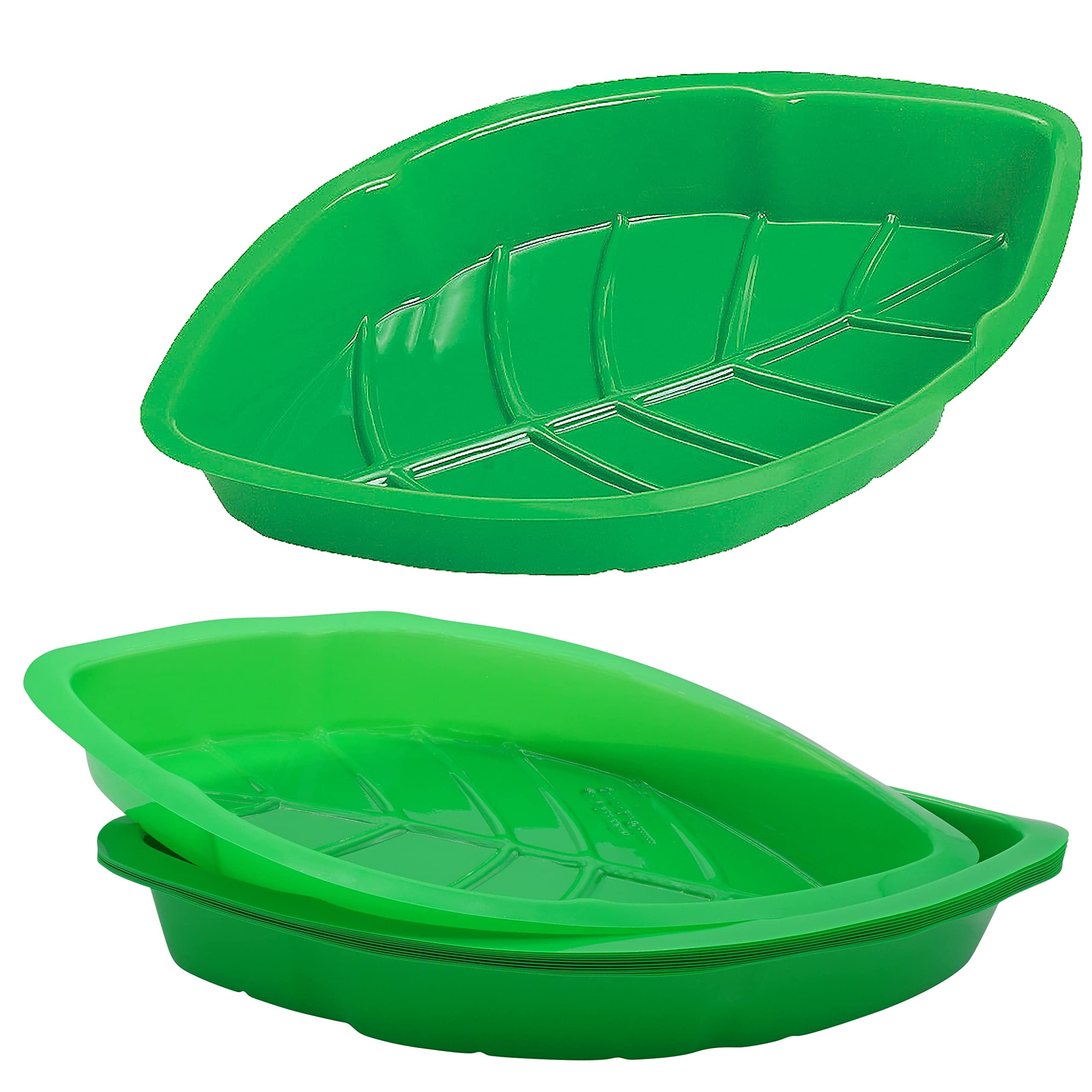 12-Pack Green Palm Leaf Plastic Serving Trays