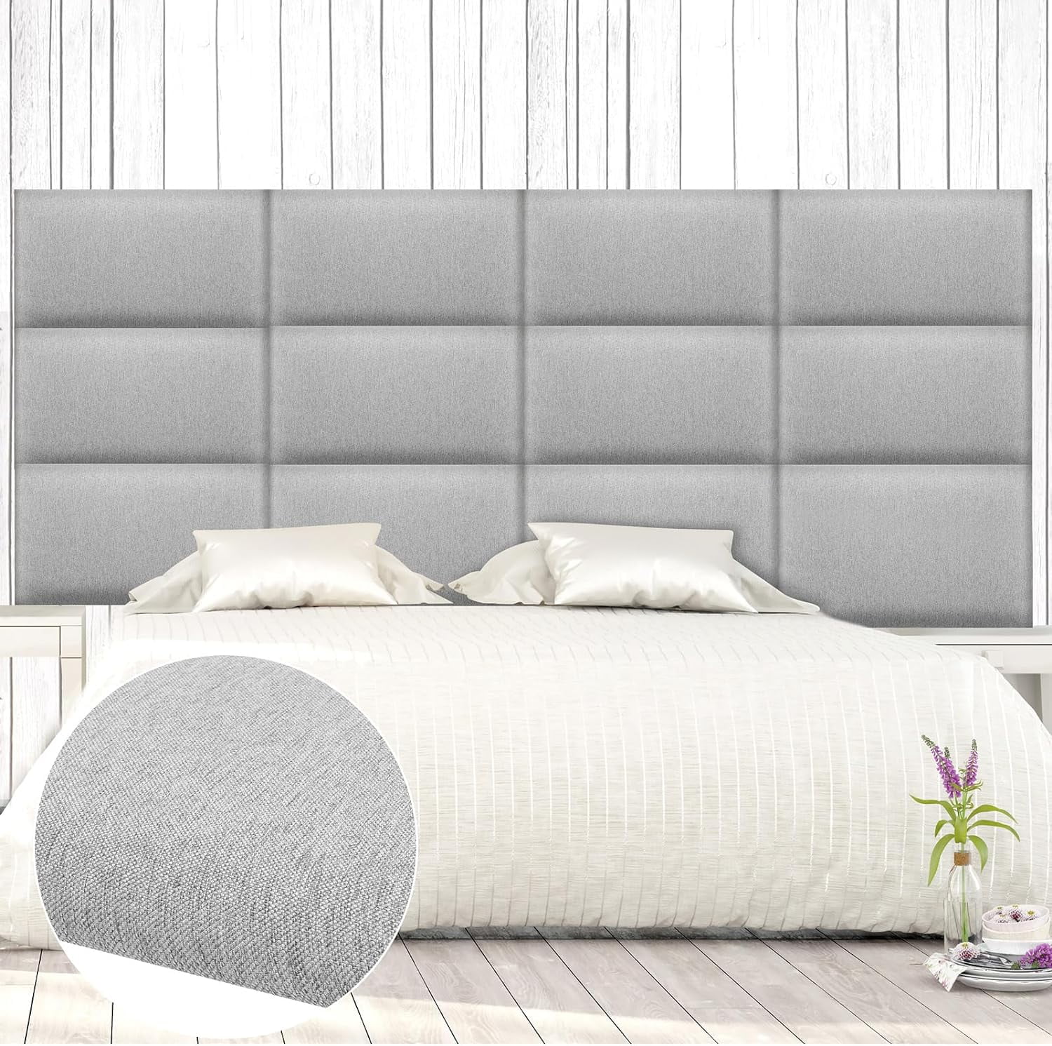 12 Pcs Panels Upholstered Wall Mounted Headboard, 3D Soundproof Wall