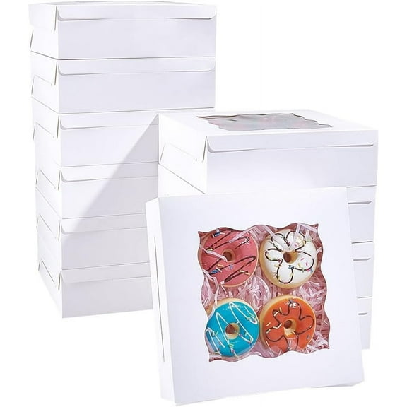 12 Pcs Paper Boxes with Window Treat Boxes 8x8x2.6 Inch Paper Gift Box with Clear PVC Window Gift Packaging Boxes for Wedding Soap Cookies and Party White DIY