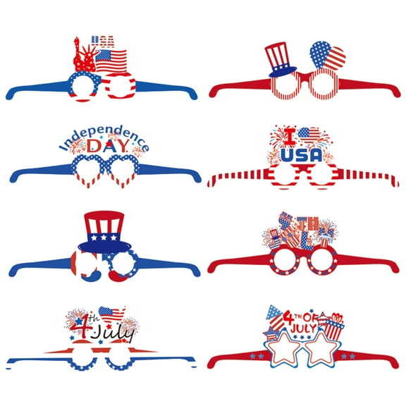 12 Pcs Patriotic Party Decorations Eyeglasses 4th of July Anniversary Themed Paper Glasses Supplies USA Patriotic Photo Booth Props Frame for Independence Day Memorial Decor Favors Supplies