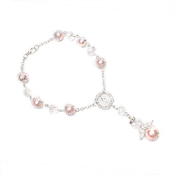 12 Pcs Pearl Angel Wing Cross Crystal Stretch Bracelet Recuerdos de Bautizo Communion Birthday Wedding Shower Favor for Boy and Girl