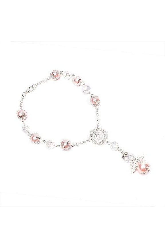 12 Pcs Pearl Angel Wing Cross Crystal Stretch Bracelet Recuerdos de Bautizo Communion Birthday Wedding Shower Favor for Boy and Girl