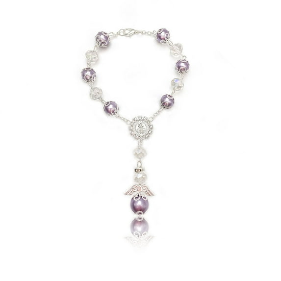 12 Pcs Pearl Angel Wing Cross Crystal Stretch Bracelet Recuerdos de Bautizo Communion Birthday Wedding Shower Favor for Boy and Girl