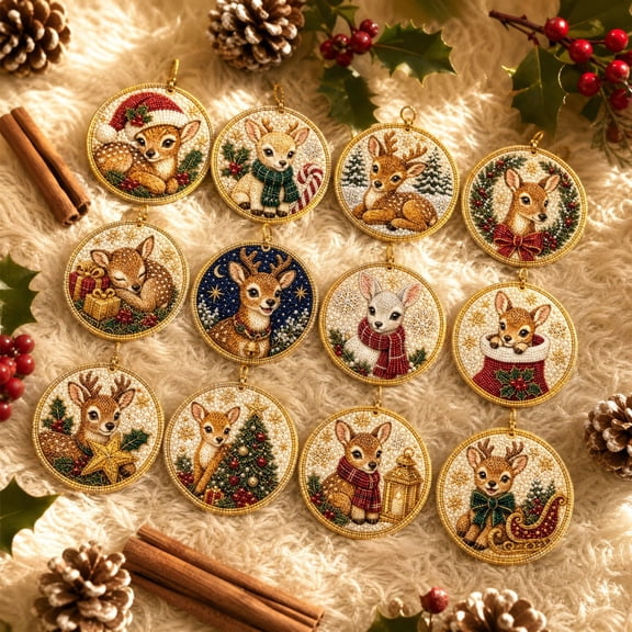 12 Pcs Pearl Art Kits For Adults, Hanging Diamond Art Christmas Ornaments Set with Pearls, Pearl Art Ready to Hang, Effortless Crafting for Beginners, Christmas Decor Craft (B)