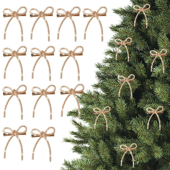 12 Pcs Pearl Bow Christmas Ornaments White Bowknot Tree Topper Decor Xmas Hanging Ornament Pendant Decoration Gift for Wedding Bridal Shower Baby Shower Birthday Indoor Decoration