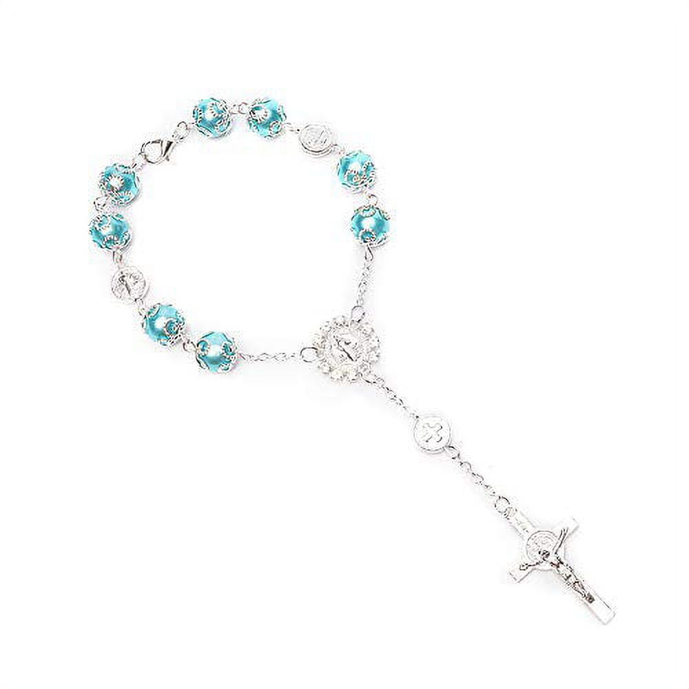Little Blessing Baptism baby bracelet with white pearls and clear crystal  add sparkle to her big day! Charming Baptism jewelry for little girls.