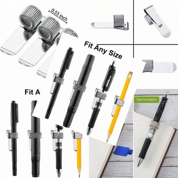 12 Pcs Pen Holders for Clipboard Metal Pen Clip Holder Attachment with Adjustable Spring Loops Organizer Manganese Steel Clip for Notebook and Home Office Pocket Vertical StyleSier
