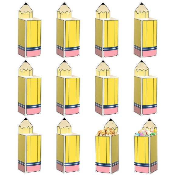 12 Pcs Pencil Candy Boxes Popcorn Holders Gift Bags Party Favors Welcome Treat Boxes for Decorations