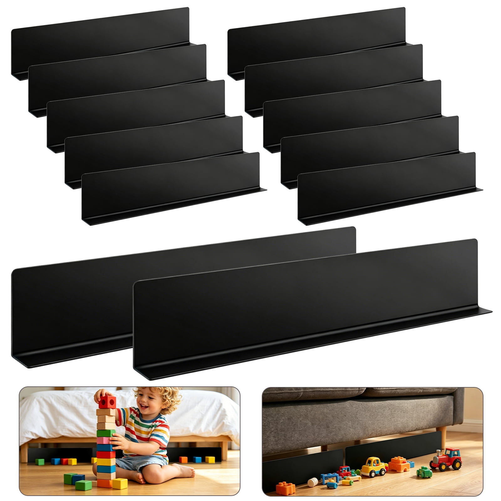 12-Piece Under Couch Blockers - 15.4"L x 4.7"H Strong Adhesive Reusable Guard, Under Sofa Pet Blocker to Keep Pets Out & Prevent Items Rolling