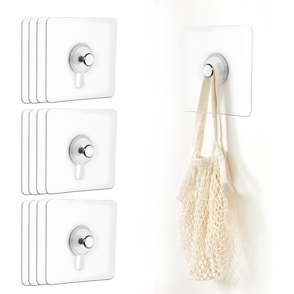 12 Pcs Picture Hangers without Nails, 20 Ibs Load Heavy Duty Self Picture Hanging Hooks for Hanging, Waterproof Adhesive Picture Hooks for Bathroom Kitchen, Transparent Sticky Hooks for Frames
