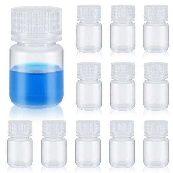 12 Pcs Pill Bottle Sample-Bottles Wide Mouth Reagent Bottle Plastic with Screw Caps Sample Containers 1 Oz 30 Ml
