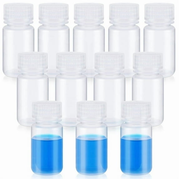 12 Pcs Pill Bottle Sample-Bottles Wide Mouth Reagent Bottle Plastic with Screw Caps Sample Containers 2 Oz 60 Ml
