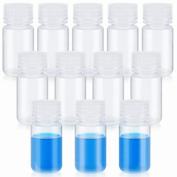 12 Pcs Pill Bottle Sample-Bottles Wide Mouth Reagent Bottle Plastic with Screw Caps Sample Containers 2 Oz 60 Ml