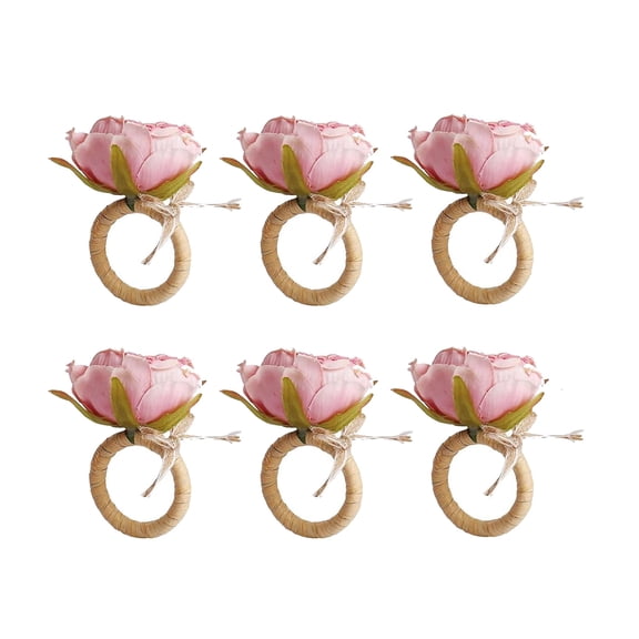 6 Pcs Pink Flower Napkin Rings,Pink Peony Flower Handmade Napkin Holder Rings Table Decorations for Wedding