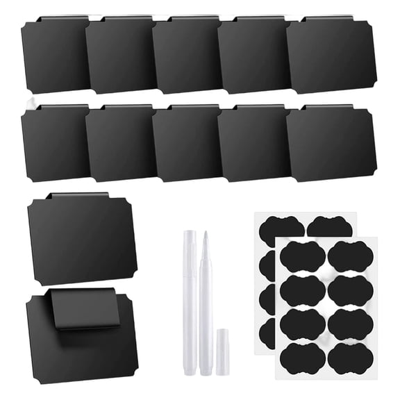 12 Pcs Plastic Basket Bin Label Clip on Removable Basket Label Clip with White Chalk Markers for Kitchen Pantry Storage Fabric Box Hanging Bin