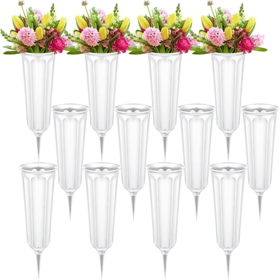 12 Pcs Plastic Cemetery Vases with Spikes Memorial Flower Vase Cemetery Grave Flower Holder Ground Vases with Stakes for Artificial Fresh Flowers Lawn Headstone Graveside Decoration