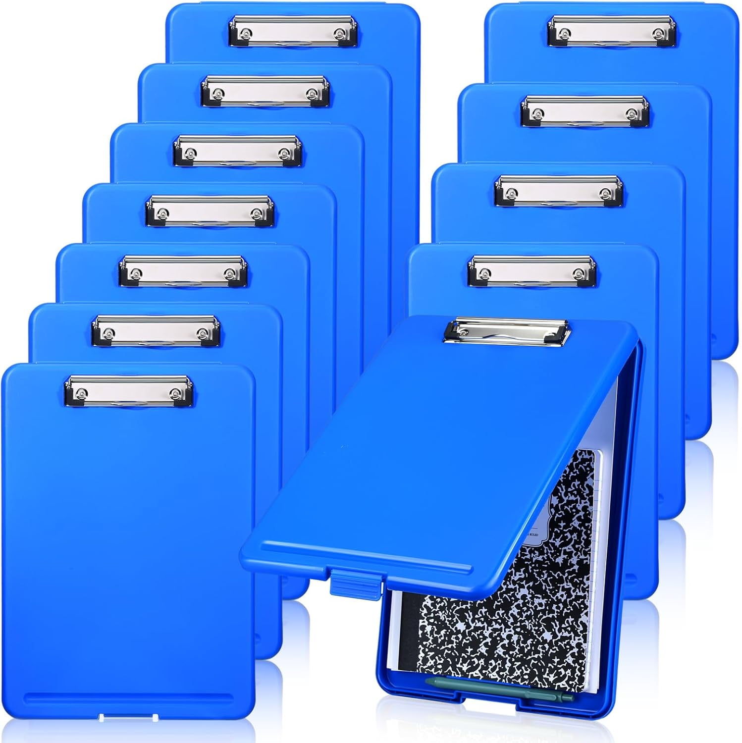 12 Pcs Plastic Clipboard with Storage Heavy Duty Portable Writing Boards for 150 Sheet A4 Paper with Pen Holder Large Capacity Clipboards for Nurse Teacher Student Classroom Office(Blue)