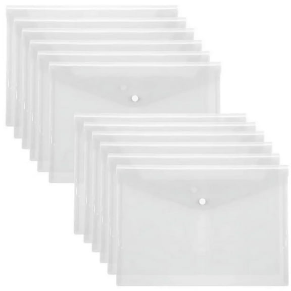 12 Pcs Plastic Envelopes,Clear Reusable Poly Envelope Waterproof File Folder with Snap Button,Us Letter/A4 Size,with Snap Closure for Office School Supplie