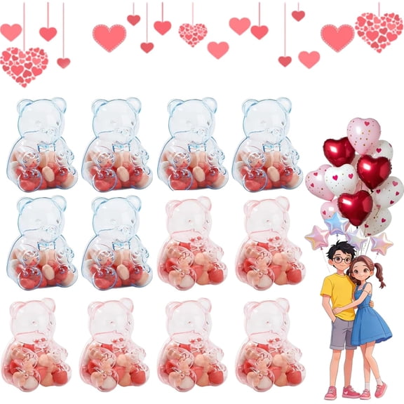 12 Pcs Plastic Gummy Bear Container,Reusable Giant Gummy Bear Container for Valentine's Day, Birthday Party and Favors