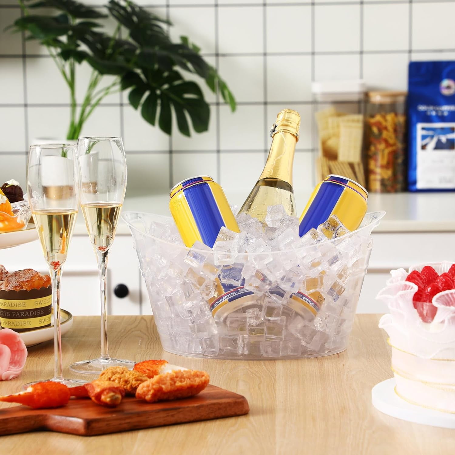 12 Pcs  Plastic Ice Bucket Set with Scoops for Wine Beer Cocktail Parties