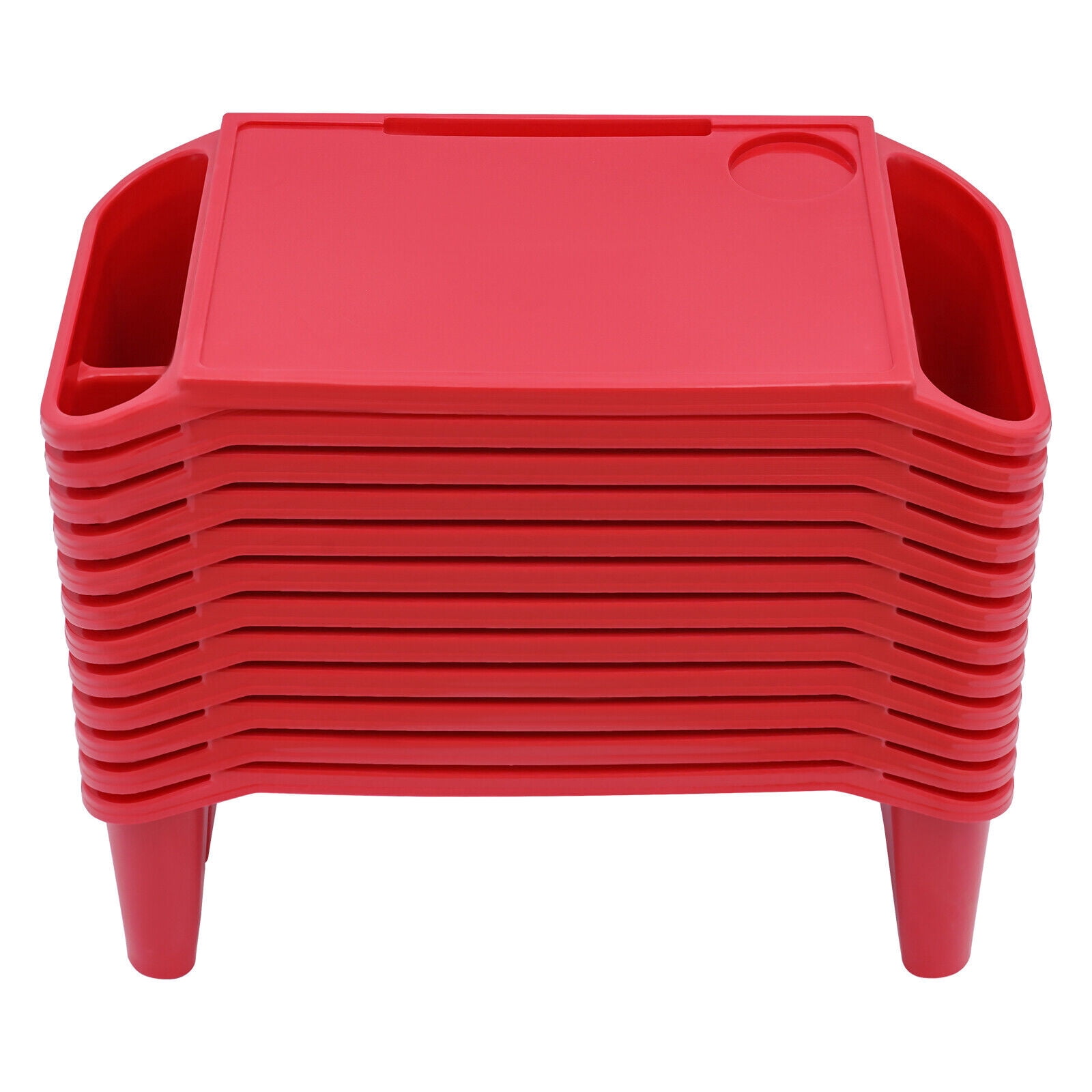 12 Pcs Plastic Lap Desk Trays, Breakfast Laptop Trays with Side Pockets Red