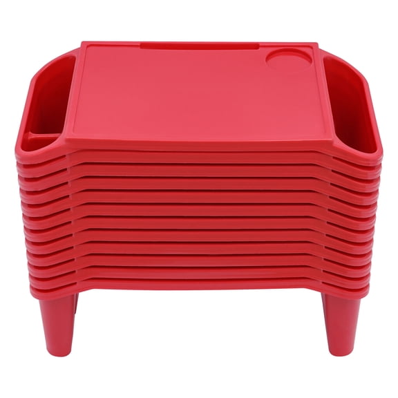 12 Pcs Plastic Lap Desk Trays, Breakfast Laptop Trays with Side Pockets Red