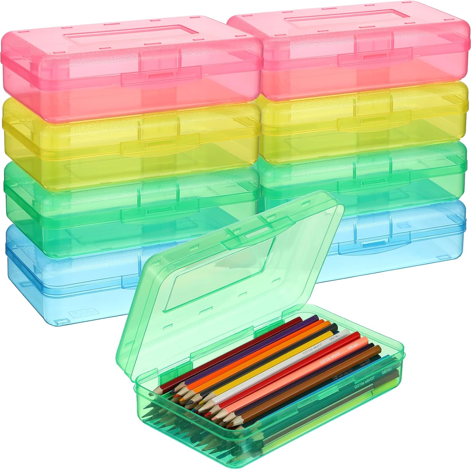 12 Pcs Plastic Pencil Box Large Capacity Pencil Case for Kids Clear