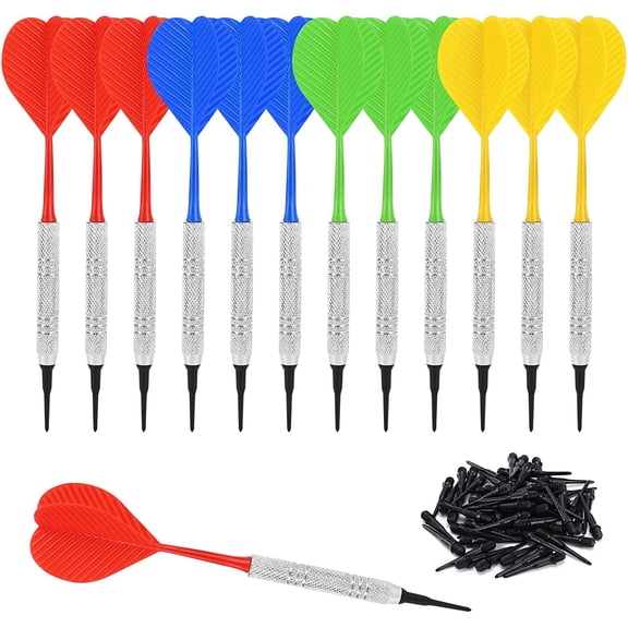 12 Pcs Plastic Soft Tip Darts Set 100 Black 2BA Replacement Tips Electronic Dartboard