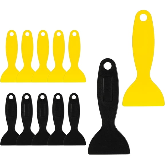 12 Pcs Plastic Spatula Scraper, Plastic Spatula Paint Scrapers, Air Bubble Remover Sticker Installation Tool, Flexible Resin Scraper Paint Scrapers for Decal, Grout Removal (Black, Yellow)