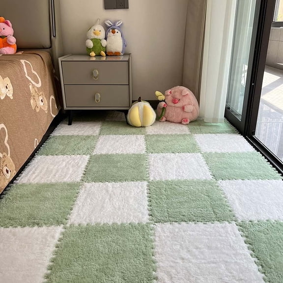 12 Pcs Plush Interlocking Carpet Tiles, Anti Slip EVA Foam Jigsaw Floor Tiles, for Home Kids Room Playroom, 11.8in*11.8in