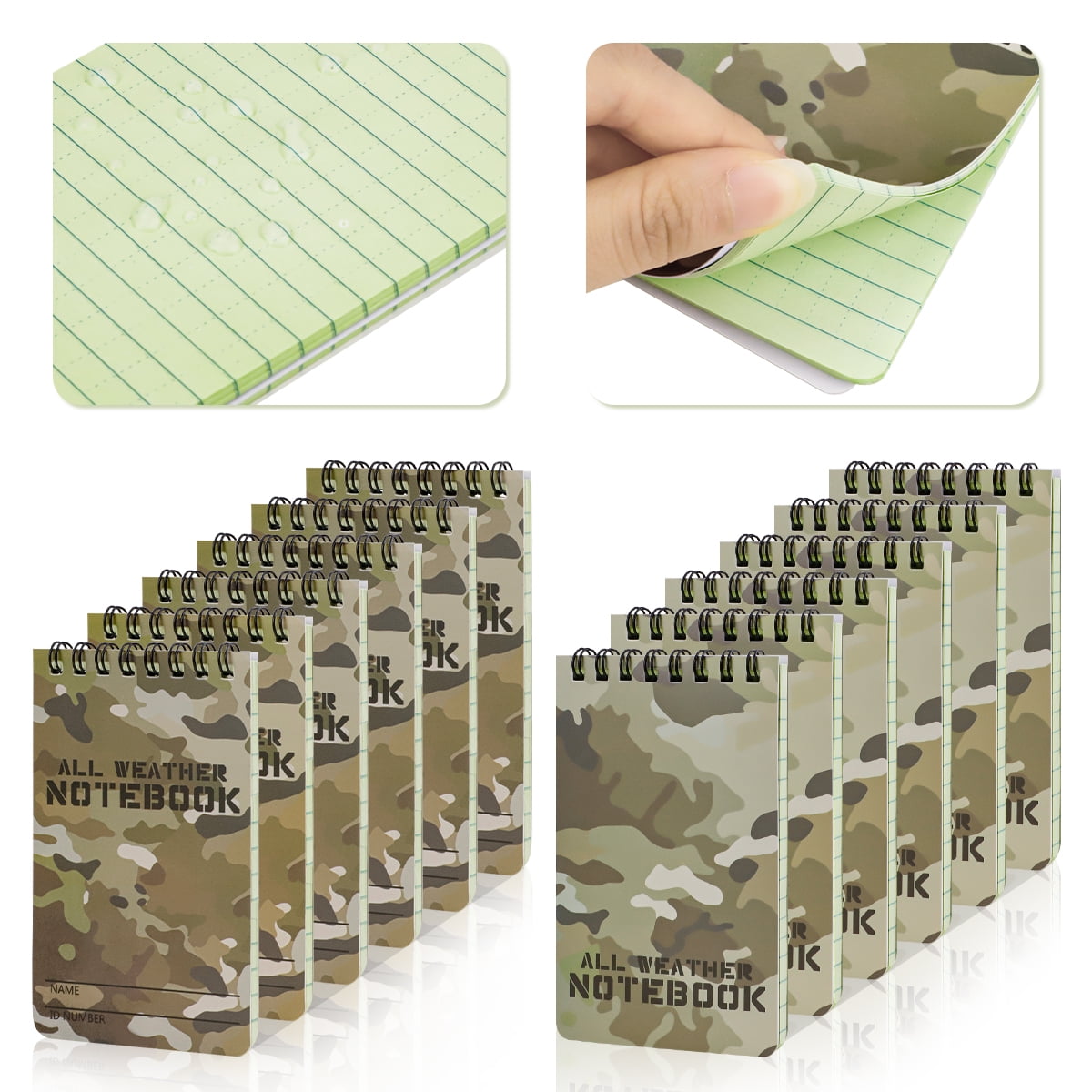 12 Pcs Police Notepad Pocket Tactical Notebook in rain, Camouflage Waterproof Notebook,3 x 5 All-Weather Top Spiral Memo Paper Notepad Waterproof Pad Camo Note book