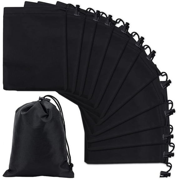 12 Pcs Polyester Drawstring Bags Black Nylon Bags Drawstring Storage Bags with Toggle Gift Bags Jewelry Pouches