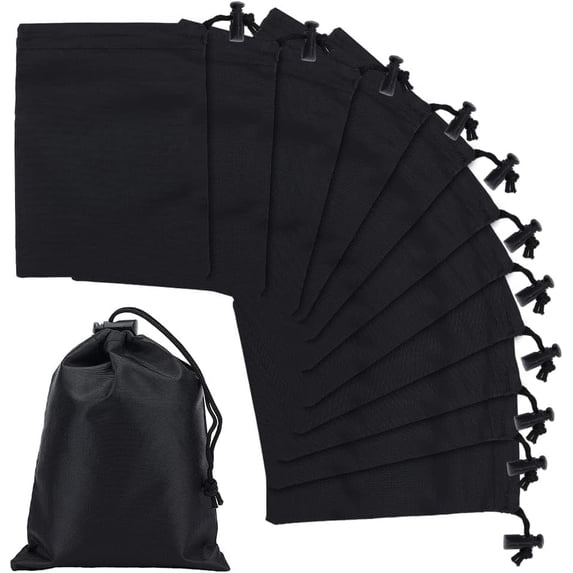 12 Pcs Polyester Drawstring Bags Black Nylon Bags Drawstring Storage Bags with Toggle Gift Bags