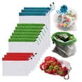 thumbnail image 1 of 12 Pcs Polyester Mesh Produce Bags, Reusable Vegetable Fruit Storage Bags Combo, Eco-Friendly Grocery Shopping Bags, 1 of 9